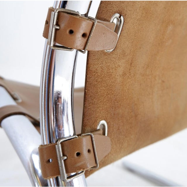Tan Vintage Tubular Sling Chair in Leather and Chrome, 1960s, 1969 For Sale - Image 8 of 16