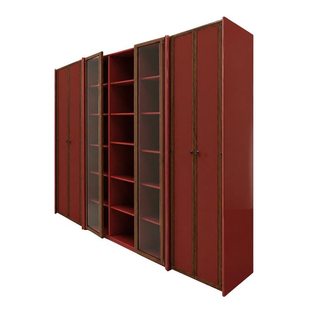 Afra & Tobia Scarpa Mid-Century Italian Red Lacquered Modular Wall Unit by Afra & Tobia Scarpa, 1960s, Set of 3 For Sale - Image 4 of 9