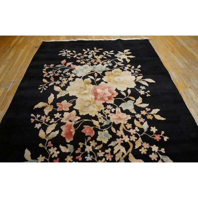 1920s Black Floral Antique Chinese Art Deco Carpet 5'9" X 8'6" by Nichols Workshop Knotted Wool Rug For Sale - Image 11 of 12