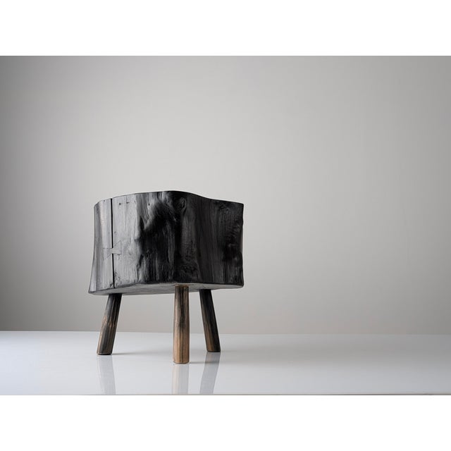1990s Wabi-Sabi Stool in Black Ebonized Wood with Butterfly Joints, 1990s For Sale - Image 5 of 15