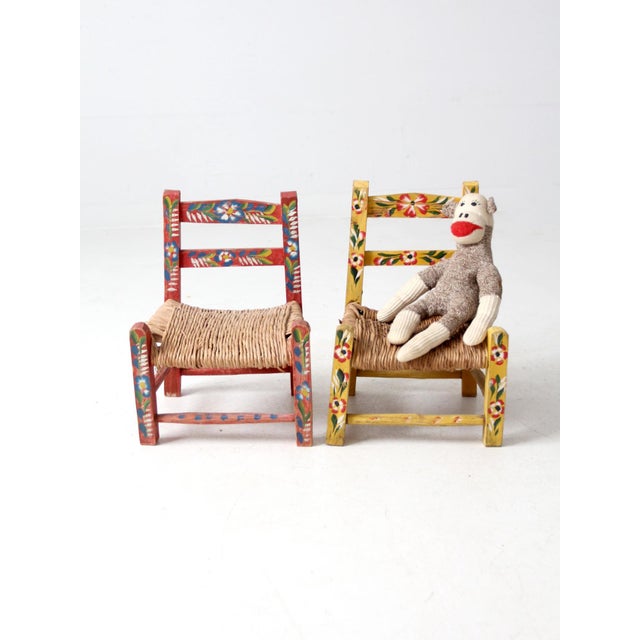 Mid 20th Century Vintage Mexican Folk Art Children's Chair Pair For Sale - Image 5 of 11