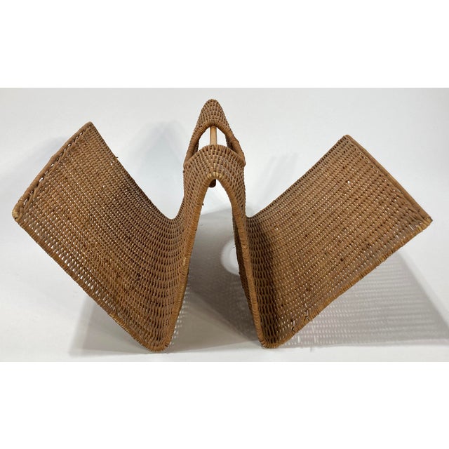Vintage MCM Wicker Magazine Rack or Vinyl Holder | Chairish