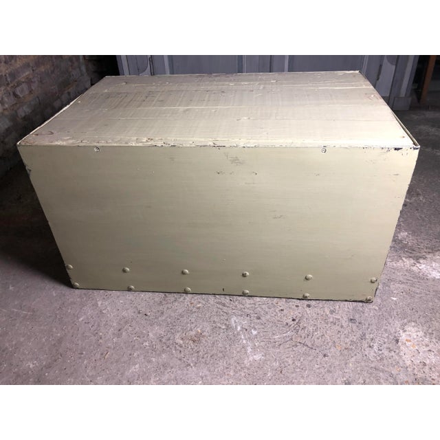 Small iron cabinet with green pastel paint. There are 2 drawers. The total height is 46 cm.
