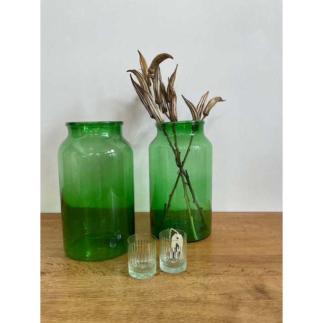 Large Vintage Green Glass Pickle Jar – 15" Hand-Blown Style Vessel For Sale - Image 11 of 12