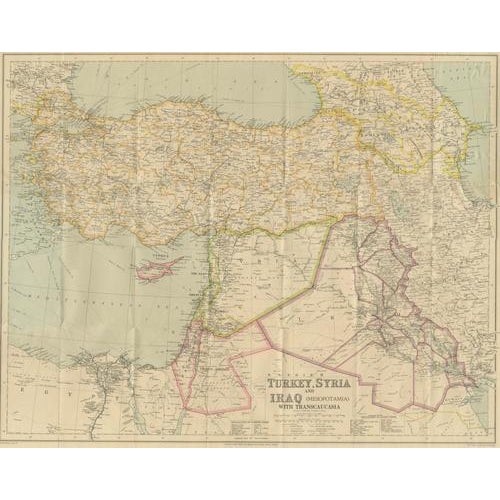 Philips Imperial Map of Turkey with Syria and Iraq and Transcaucasia, 1920s For Sale - Image 3 of 13