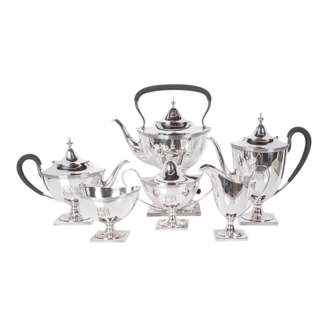 A very elegant antique American Art Deco Sterling Silver 9 piece tray tea & coffee set, made by Richard Dimes Co and...