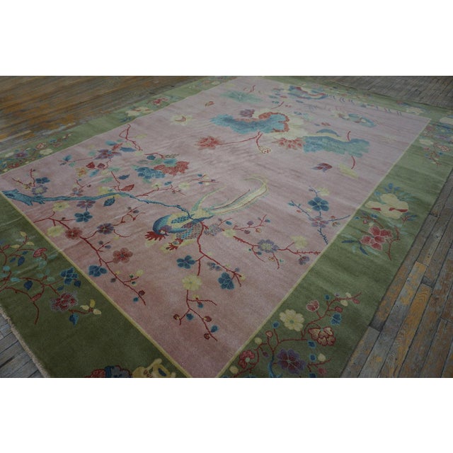 Contemporary 2020s Pink Rose Floral Contemporary Chinese Art Deco Rug 8'10" X 11'8" Handknotted Wool Carpet For Sale - Image 3 of 6