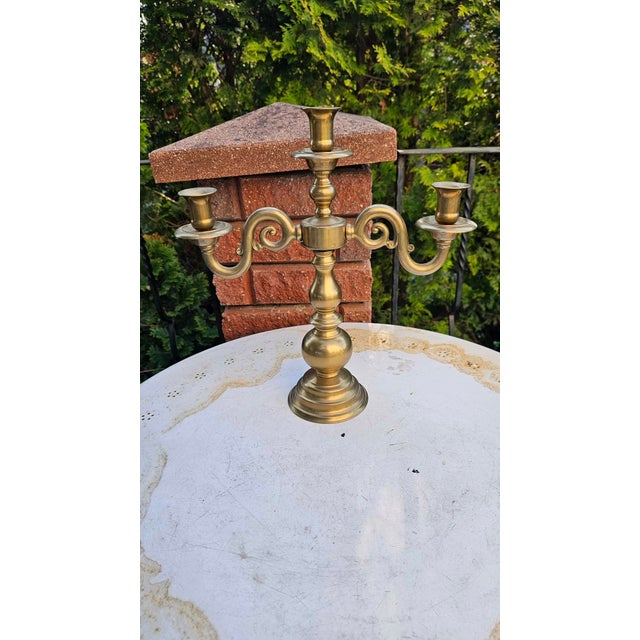 Brown Art Deco Brass Triple Candlestick, 1920s For Sale - Image 8 of 9