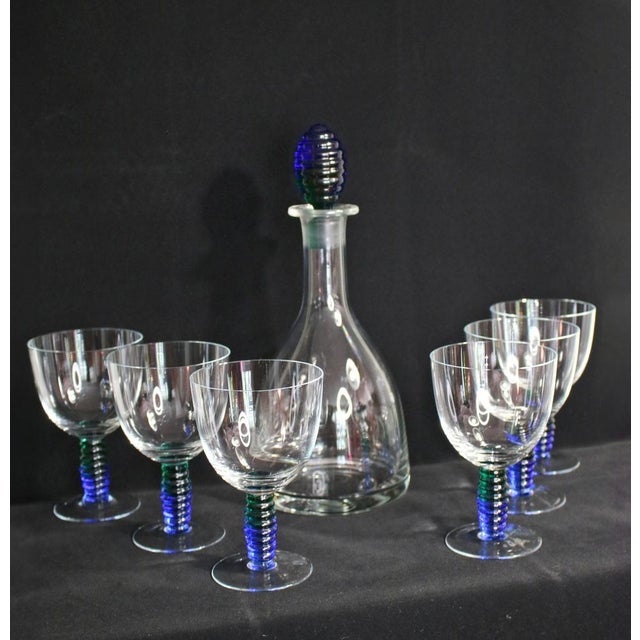 Art Nouveau Style Wine Glasses and Decanter, 1965, Set of 7 For Sale - Image 4 of 6