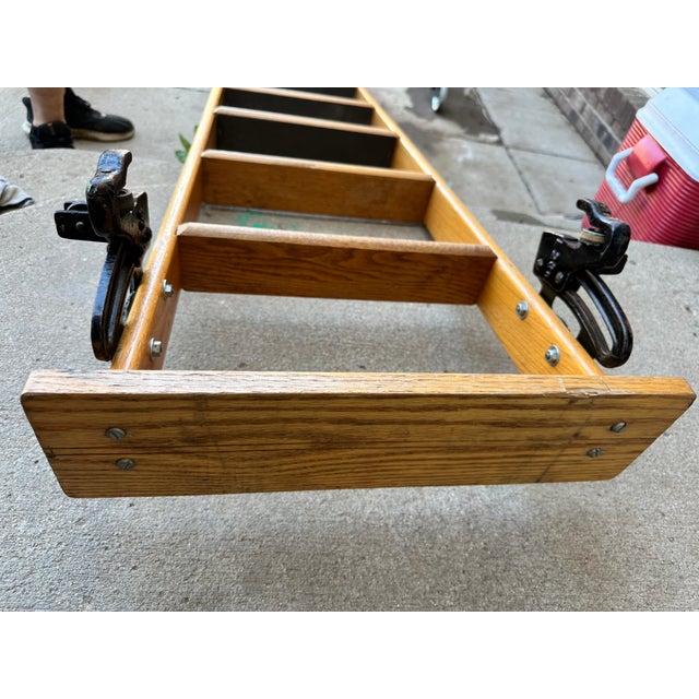 Chestnut Vintage i.d Cotterman Co. Solid Oak Library Rolling Ladders - A Matching Pair For Sale - Image 8 of 13