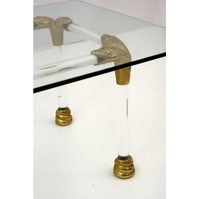 Metal Mid-Century Coffee Table in Acrylic Glass and Brass with Snake Head Details, Italy, 1970s For Sale - Image 7 of 8