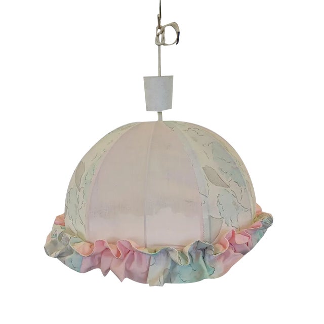 Metal Cage and Fabric Hanging Light with Flowers For Sale