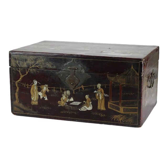 Antique Chinese Polychromed Chinoiserie Document Box C1890 For Sale