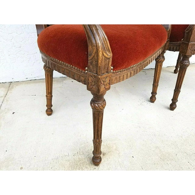 Brown Antique Hand Carved Walnut French Provincial Armchairs - Set of 2 For Sale - Image 8 of 13