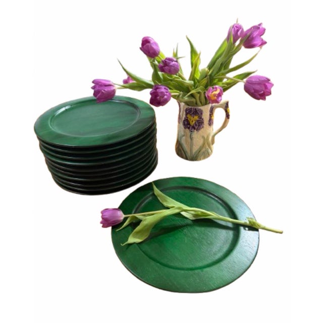 Mid 20th Century Modern Studio Nova Wood Charger Green Finish - Set of 10 For Sale In Miami - Image 6 of 11
