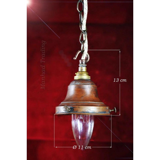 Gold Art Deco Bronze and Hand-Painted Opaline Skyscraper Pendant Light, 1940s For Sale - Image 8 of 13