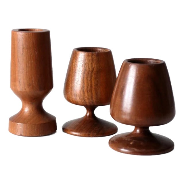 Vintage Handmade Wood Vessels Set of 3 For Sale