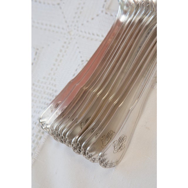 1950s Coquille Table Spoons with Engraved Initials from Ercuis, 1950s, Set of 12 For Sale - Image 5 of 9