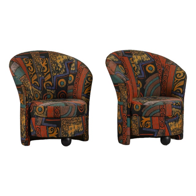 Postmodern Armchairs with Abstract Upholstery, Germany, 1980s, Set of 2 For Sale