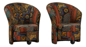 Postmodern Armchairs with Abstract Upholstery, Germany, 1980s, Set of 2