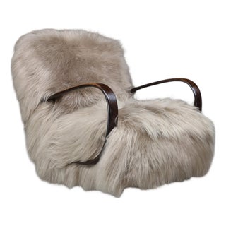 Art Deco Sheepskin Lounge Chair by Jindřich Halabala, Czech, 1940s For Sale