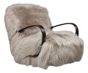 Art Deco Sheepskin Lounge Chair by Jindřich Halabala, Czech, 1940s