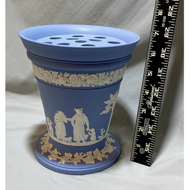 Mid-Century Modern Vintage MCM Wedgwood Jasperware Blue & White Vase Flower Frog For Sale - Image 3 of 5