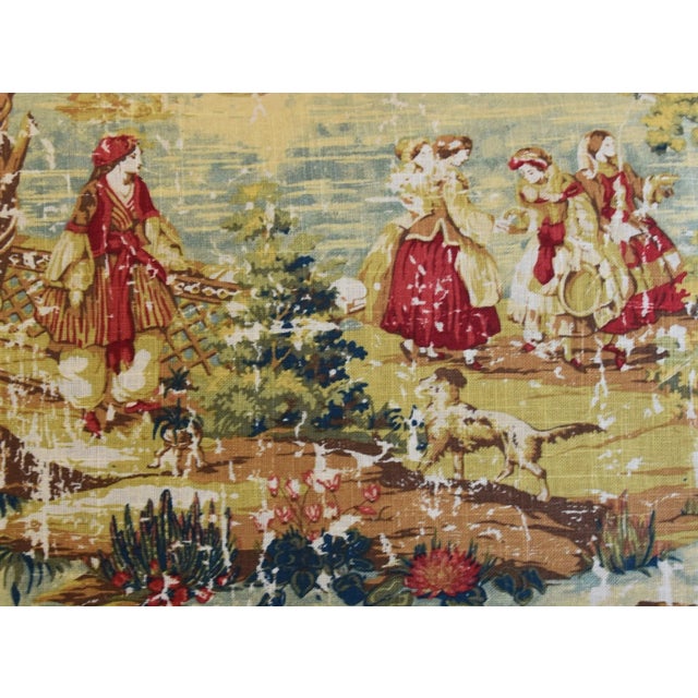 English Romantic French Country Toile Linen & Velvet Feather/Down Pillow 24" X 18" For Sale - Image 3 of 6