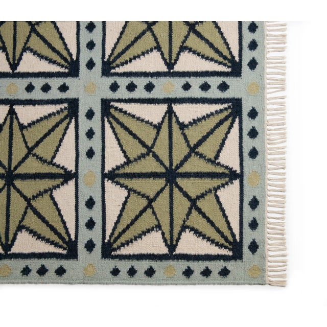 Not Yet Made - Made To Order Part & Parcel Goods Wool Star Rug, 5' x 8', Sage, Navy, Sky Blue and Eggshell For Sale - Image 5 of 5