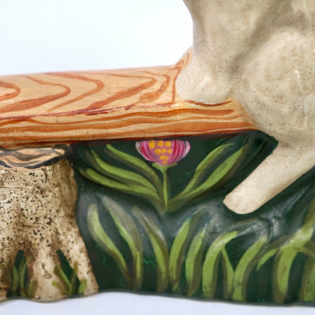 1993 Vintage Vaillancourt Sculptural Folk Art Chalkware Hand Painted Teetor Totter Rabbits Figurine For Sale - Image 9 of 10