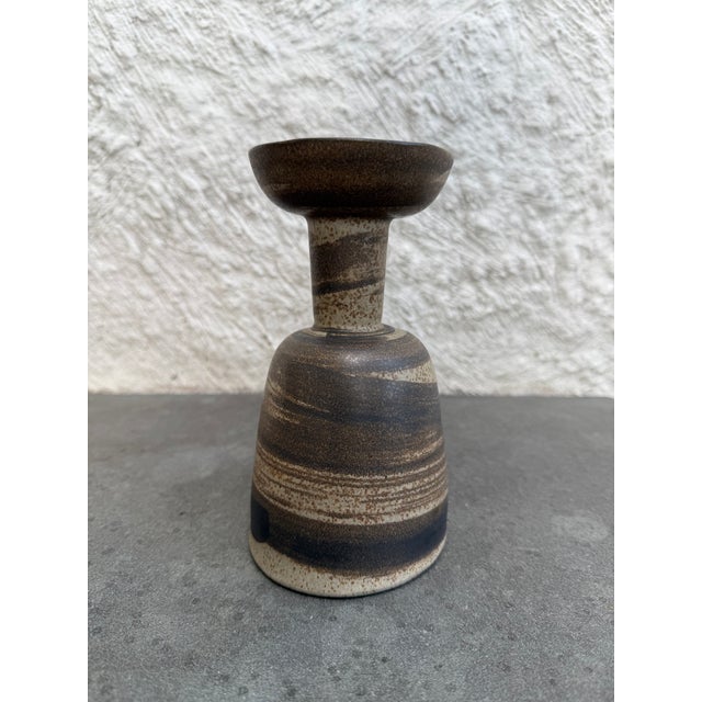 Vintage ceramic candleholder with matte glaze brush strokes motif design by Jane & Gordon Martz for Marshall Studio, USA....