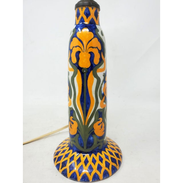 Antique Jules Verlingue Faience Lamp - Hand Painted Irises - 9" Tall -Signed Jv - France For Sale In Los Angeles - Image 6 of 13