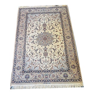 Vintage Super Quality Silk & Wool on SilK 500 Kpsi Signed Persian Isfahan Rug For Sale