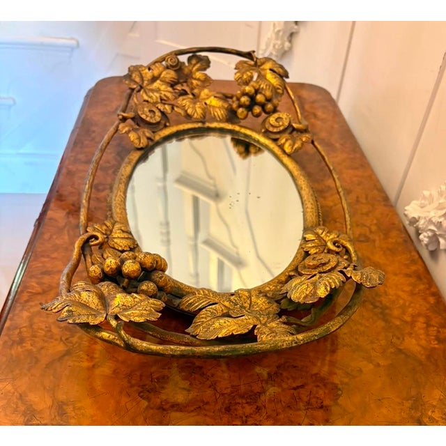 Antique Edwardian Gilt Metal Mirrored Grape Vine Drinks Serving Tray, 1900 For Sale - Image 3 of 12