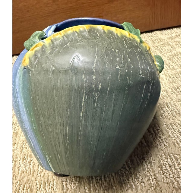2000 - 2009 Ephraim Faience 2006 Hand Made Art Pottery Green Turtle Blue Ceramic Vase For Sale - Image 5 of 15