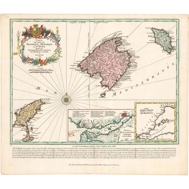 Early Exdition of Seutter's Map of the Balearics For Sale