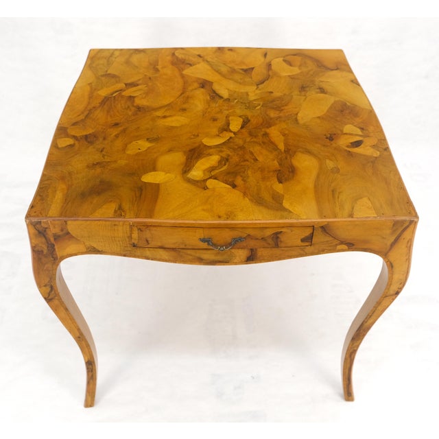 Brown Fine Burl Olive Wood Elegant Italian Square Game Table MINT For Sale - Image 8 of 15