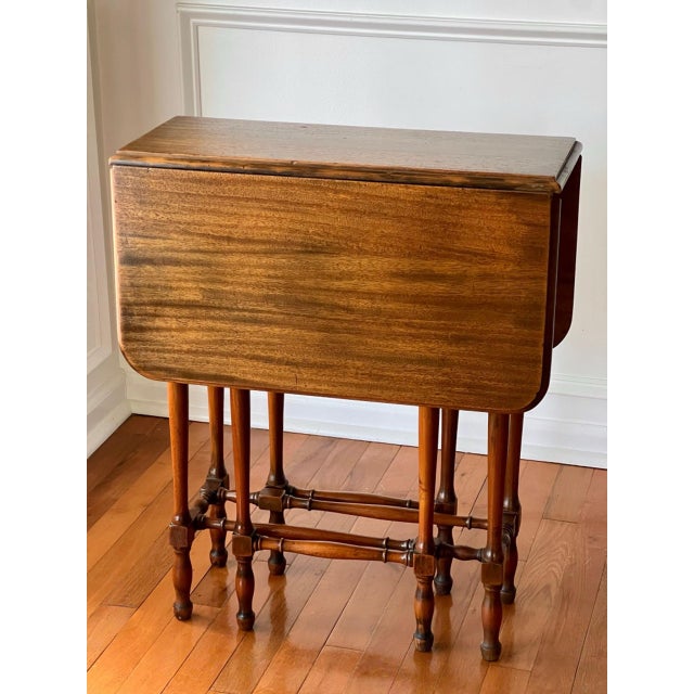 Antique English Walnut Drop-Leaf Occasional Table, Rectangular, 1920s For Sale - Image 9 of 16