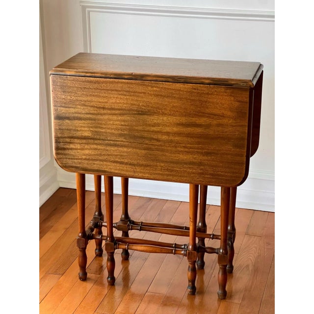 Antique English Walnut Gate Leg Occasional Table, Rectangular, 1920s For Sale - Image 9 of 16