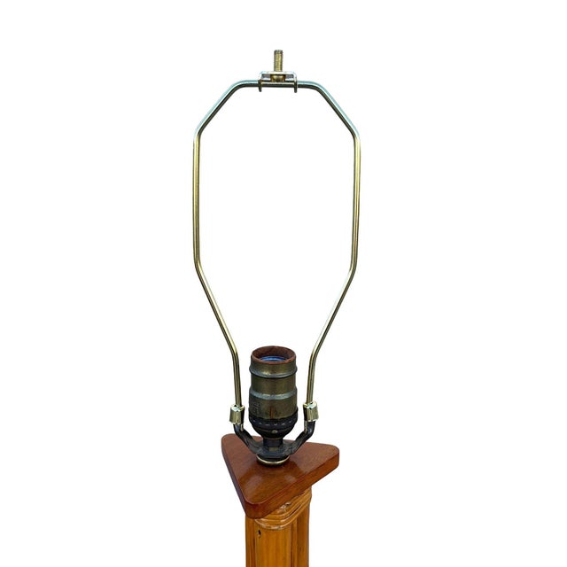 1950s 1950s Mid-Century Modern RestoredThree-Pole Rattan Floor Lamp W/ Mahogany Base For Sale - Image 5 of 9