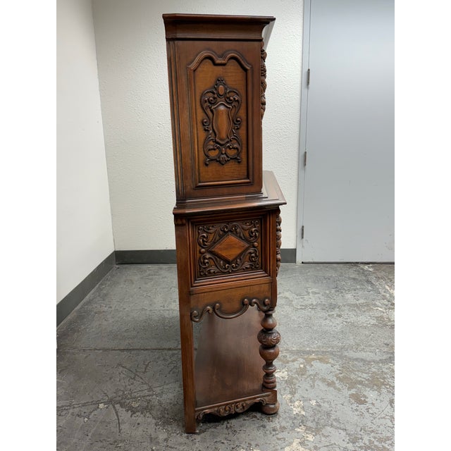 Empire Manufacturing Company Tudor Revival Walnut Highboard Cabinet, Circa 1920's For Sale In San Francisco - Image 6 of 12