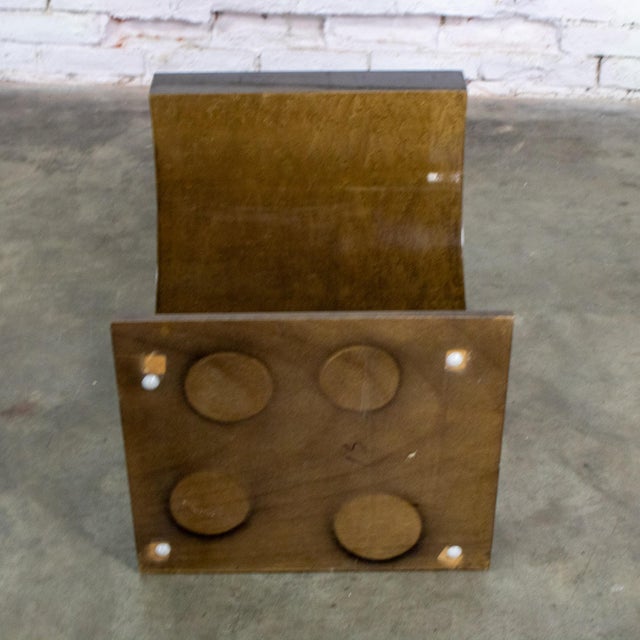 Late 20th Century Modern Geometric Crescent End or Side Table Burl Veneer With Rectangle Glass Top For Sale - Image 17 of 18