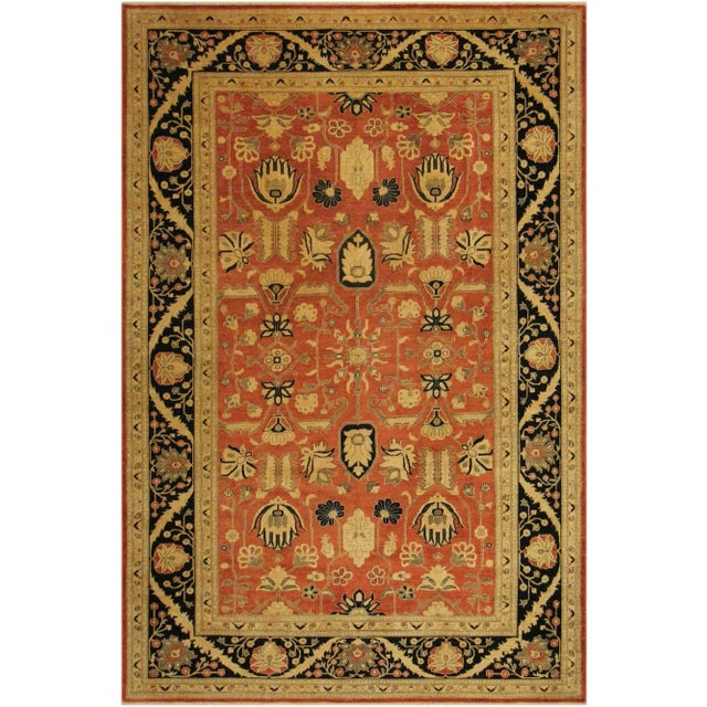 Blue 1980s Art Nouveau Kafkaz Orange Rust/Dark. Blue Wool Rug -9'10 X 13'11 For Sale - Image 8 of 8