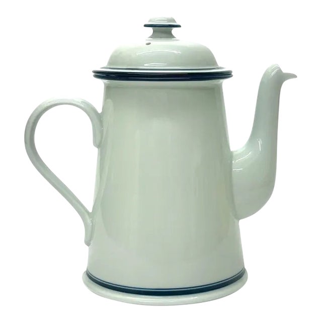 Vintage Blue & White Ceramic Christianhavn Coffee Pot by Dansk Bistro For Sale