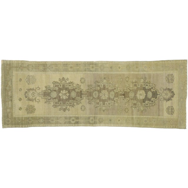 1940s Vintage Turkish Oushak Runner Rug - 3′6″ × 9′4″ For Sale - Image 10 of 10