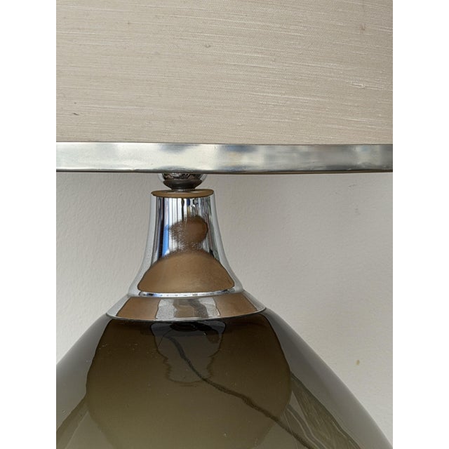 Vintage Italian Smoked Glass and Chrome Table Lamp, 1980s, in Flawless conditions. Designed 1970 to 1979 European Plug (up...