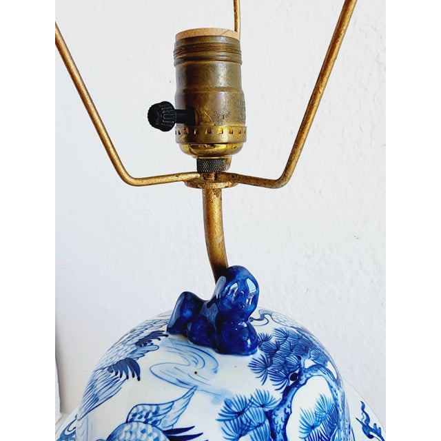 Metal Large Vintage Blue & White Ginger Jar Table Lamp For Sale - Image 7 of 12