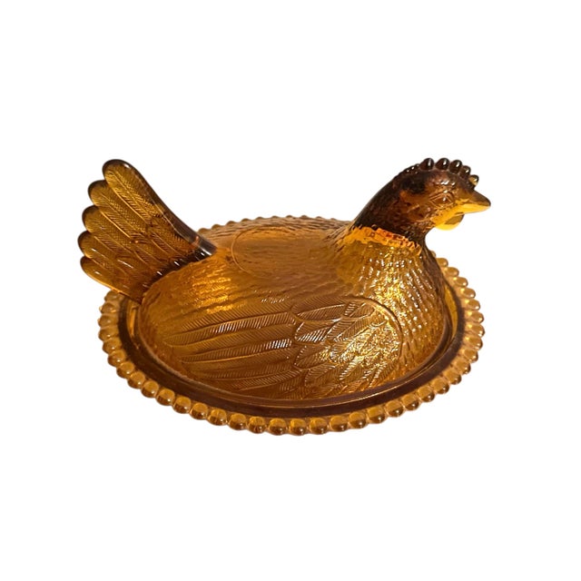 Mid-Century Modern Vintage Indiana Glass Amber Gold Hen on a Nest Covered Dish For Sale - Image 3 of 10