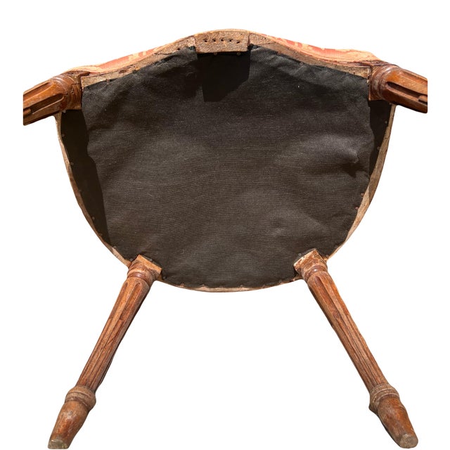 Textile Antique 19th Century French Louis XVI Style Bergere Parlor Chair in Pink Jacquard Fabric and Pictoral Tapestry Backrest For Sale - Image 7 of 9