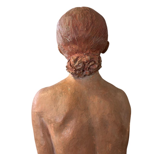 Terra Cotta Original Signed O’Hare Figural Sculpture of Seated Woman in Blue Skirt For Sale - Image 8 of 10